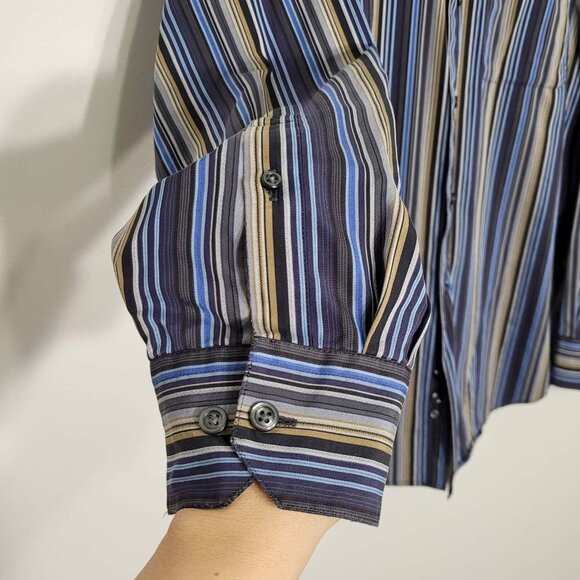 Pronto Uomo Men's Striped Long Sleeve Button Down 100% Cotton Shirt Size L - Picture 8 of 9